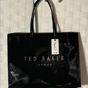 Ted Baker Black Patent Tote with Gold Logo